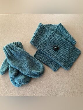 Handknit Button Scarf and Mitten Set - Adult-size